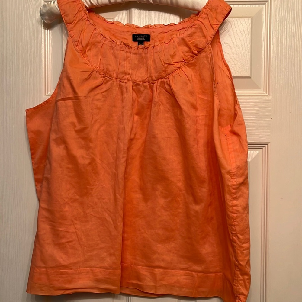 Talbots tissue thin cotton layers makeup this summer top in a pretty peach color